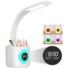 Hokone Lampada da Scrivania a LED per Bambini con Luce Notturna Multicolore RGB,4 Temperature di colore e 5 Modalità di Illuminazione, lampada da Tavolo con Portapenne/Sveglia Controllo Touch,Bianca