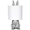 Brubaker Lampada da Tavolo o da Comodino Coniglio Dorato - Lampada da Tavolo con Base in Ceramica e Paralume in Tessuto - Altezza 42 cm, Bianco Argento