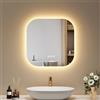EMKE Specchio da bagno con illuminazione 50x50 cm, Anti-Appannamento, 3 colori di luce regolabili, luminosità regolabile, funzione memoria, risparmio energetico, Specchio LED Quadrato