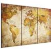 B&D XXL - Quadro Mappamondo 60x40 cm 3 pezzi Stampa su tela XXL Immagini moderni Murale Fotografia Grafica Decorazione da parete Mappa del Mondo marrone vintage 020213-2
