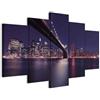 B&D XXL - Quadro Moderno Paesaggio New York da Parete Grande 200x100 cm 5 Pezzi - Quadri Moderni per Soggiorno - Stampa su Tela - Decorazione da Parete - Città di Notte Ponte sul Fiume 030111-59