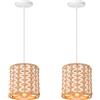LIGKIN Set di 2 Lampada a Sospensione in Rotin Vintage, Lampadario Boho con Abat-jour E27, Lampada Sospesa Rétro a Doppio Colore, Design in Corda per Camera, Soggiorno, Cucina