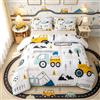 Loussiesd Cartoon Car Bambini Comforter Set di Costruzione Set di Biancheria Da Letto Attrezzature Decor Camion Consolatore Cartoon Auto Escavatore Trattore Bianco Giallo Set Trapunta Camera Da
