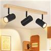 Glitzerlife Spot da soffitto nero a 3 Fiamme - Spot da soffitto GU10 moderno in legno retro in metallo Spot da parete regolabile a 350° per corridoio camera da letto soggiorno studio, senza lampadine