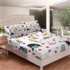 Loussiesd Set di lenzuola con angoli con motivo gatto con cuori rossi, set di biancheria da letto per bambini, ragazzi, ragazze, adulti, senza lenzuolo per letto singolo