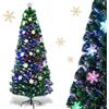 RELAX4LIFE Albero di Natale Artificiale 180cm con Luci in Fibre Ottiche e Addobbi: 1 Stella e 28 Fiocchi di Neve a LED, 220 Rami Folti e Realistici in PVC, Base Pieghevole in Ferro (180 cm)