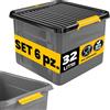 Monzana® 6x Contenitore con Coperchio 32L BPA Free Chiusura a Scatto Scatole Impilabili Scatola Organizer Cantina Garage Contenitori Plastica Box
