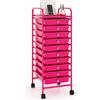 COSTWAY Carrello con 10 Cassetti da Stoccaggio, Cassettiera di Metallo e Plastica, Contenitore Multiuso con Ruote a Freno, per Casa e Ufficio (Rosa)