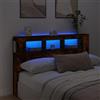 Iiaky Testiera Letto 160 cm Testiera Letto Matrimoniale con LED Testiera con Scomparti Testiera LED in Legno-Rovere fumo-160 x 103.5 cm