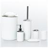 Wanym Set Completo di Accessori per il Bagno, Moderno ed Elegante - 6 pezzi, Con Dispenser Sapone, Portaspazzolino, Portasaponetta, Portascopino, Pattumiera, Tazza per Spazzolino da Denti,Bianca