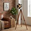 Alpinaluz Lampada da Terra con Trípode in Legno Vintage, Testa Orientabile Nera in Metallo, Altezza Regolabile, Portalampada E27 per Lampadine LED, Design Moderno Minimalista per Interni Soggiorno