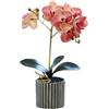Generico Orchidea Artificiale a Otto Teste Orchidee Bianche in Vaso Fiore di Orchidea Finto con Vaso di Fiori Decorazione per Bagno e Camera da Letto Fiore (rosa striato)