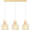 iDEGU 3 Luci Lampadario a Sospensione Vintage E27 Plafoniera Industriale in Legno Metallo Gabbia Lampada da Soffitto Retrò Lampade a Sospensione per Cucina Salotto Cameretta (Dorato, Legno, Barra)