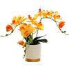 Generic Fiore Artificiale di Orchidea a Tre Punte Arancione Fondo Dorato Fiore Decorativo Phalaenopsis con Vaso di Fiori Farfalla di Simulazione Bianco in Vaso (arancia)