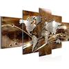 Runa Art - Quadri Mappa Del Mondo 200 x 100 cm 5 Pezzi XXL Decorazione Murale Design Marrone 106851b