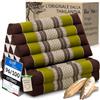livasia Cuscino Thai 2 segmenti - 120x50x8cm - Cuscino Triangolare Cuscino per sedersi, Cuscino a Cuneo kapok, Cuscino per la Schiena Pieghevole, Tappetino Thai, Fatto a Mano (Marrone/Verde)