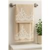Corredocasa Coppia Asciugamani Bagno per Viso e Ospite, Made in Italy - Soffice Spugna di Cotone con dettagli in Macramè con Manifattura Italiana di Alta Qualità - 60x110cm e 40x60cm (Beige)