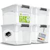 Juskys scatola per conservazione con coperchio - Set da 4 scatole in plastica 60l - Scatola grande, impilabile, trasparente - Sistema di organizzazione per conservazione