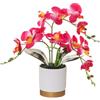 Generic Fiore Artificiale di Orchidea a Tre Punte Arancione in Vaso con Fondo Dorato Fiore Decorativo Phalaenopsis con Vaso di Fiori Farfalla di Simulazione Bianco (rosso)