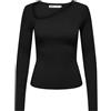 ONLY Maglia Maniche Lunghe con Filo Lurex e Scollo Laterale. Nero