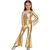 inhzoy Body da Ginnastica Artistica Bambina Lucida Balletto Leotards Jumpsuit da Festa Disco Party Tuta Intera da Pattinaggio Artistico con Paillettes Nappe Dancewear Oro 9-10 anni
