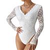 tinetill Body in pizzo Donna Bodysuit in Rete da Club Party Top Bodys Elegante Camicetta a Maniche Corte in Pizzo a Maniche Corte