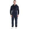 Generisch Pigiama da uomo Teddy Fleece Onesie, morbido pigiama con cappuccio, tuta lunga con cappuccio, in velluto double face, Blu, L