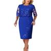 Generic Abito da Donna Elegante Lungo Estivi retrò a Tinta Unita Floreale Maniche Corte Vestiti della Cena E Cerimonia 2024 Abito da Cocktail in Pizzo Sexy Donna Taglie Forti Abiti da Cena Sposa (Blue, XXL)