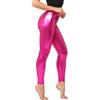 Prime fashions Leggings da donna lucidi metallizzati per sport, look da festa, rosa, S-M