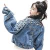 NOGRAX Giacca Jeans Donna Giacca Di Jeans Donne Autunno Turn Down Collar Loose Cropped Cappotto Donna Button Maniche Lunghe Giacche-blu-m