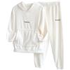 IQYU Tuta da donna in cotone, morbida, da donna, in pile, 2 pezzi, tuta da allenamento, morbido maglione + pantaloni da casa, pigiama casual, caldo, tuta sportiva, bianco, Taglia unica