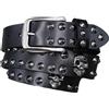 Surrycee Nero,115cm(38~40), Cintura borchiata per uomo e donna, goth punk rock hip hop, cintura con teschio e rivetti, cinture in vera pelle per jeans e pantaloni, 3,8 cm di larghezza