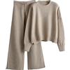 Generico Tuta Donna Elegante Maglia Morbida Casual Maglione Maniche Lunghe Pullover Top e Pantaloni a Gamba Larga Maglione Manica Lunghi e Pantaloni a Gamba Larga Felpata Completio da Ginnastica Lavorati