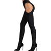 Miss O Collant da Donna con Reggicalze Mutandine a Strisce Neri con Finitura Lucida - 200 Denari - Poliammide ed Elastan - XL