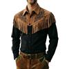 BIBOKAOKE Camicia da uomo con frange e motivo ricamato, elegante camicia a maniche lunghe effetto camoscio | camicia di jeans estetica per festival ed eventi country, Stil#n02 Nero, M
