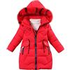 Yfpico - Piumino per bambina, cappotto imbottito con cappuccio e pelliccia, giacca invernale da ragazza, giacca spessa calda, antivento, rosso, 11 anni