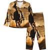 Kfjghhl Pigiama da donna con motivo a strisce di cavallo, set da donna, morbido, due pezzi, top a maniche lunghe, pantaloni scozzesi, indumenti da notte tasche, Nero , M
