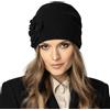 Vivisence Cappello Donna Elegante Fatto A Mano in Alpaca con Piega Vistosa E Fiore Decorativo Elastico per Aderenza Perfetta Antistatico Perfetto per l'inverno Idea Regalo, Nero,Taglia Unica