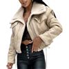DSAoTeng Giacca da donna in finta pelle con cerniera, calda, corta, spessa, comoda, in pelliccia sintetica, foderata in sherpa, bomber invernale a maniche lunghe con tasche (beige, S), Beige, S