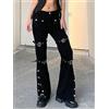 CABULE Leggings Cargo Neri con Cerniera borchiata Punk Pantaloni-Pantaloni accademici Scuri con Bottoni in Rete da Donna gotici3-M