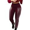 OBiQuzz Leggings da donna a vita alta, effetto pelle, sexy, in similpelle, elasticizzati, skinny, leggings in pelle PU, leggings con cerniera, pantaloni Treggings, leggins in pelle, Colore: rosso, XL
