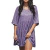 Qianderer Mini abito da donna con paillettes, a maniche corte, casual, scintillante, a tunica, a più livelli, per feste, discoteca, discoteca, danza, Viola, M