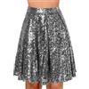 LZPCarra Gonna con paillette, in argento, corta, da donna, con glitter, per feste di Capodanno, sexy, mini gonna, casual, lucida, per carnevale, tinta unita, elegante, gonna per il tempo libero, a vita alta,