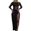 Duohropke Tuta da donna trasparente patchwork plarsuit girocollo con strass, sexy, body con elegante, per feste, cocktail, yoga, feste, Nero , M