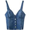 PEWRESLORS - Top in denim da donna, corsetto bustier, jean blu, crop top, streetwear, camicia push up, gilet (con cerniera), Blu, XX-Large Di Più