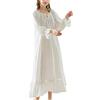 GUOCU Donna Indumenti da Notte con Coulisse e Volant Vintage Vittoriano Camicia da Notte in Patch di Pizzo Fluida Pigiama Lounge Vestito Nightie Lounge Vestaglia a Manica Lunga Bianco Lungo S