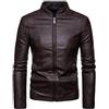Generic Giacche da uomo in pelle PU con colletto alla coreana, giacca da motociclista con cerniera completa, a maniche lunghe, con tasca, stile vintage anni '90, Giacca in pelle da uomo caffè, M
