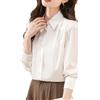 Generic Camicia da ufficio autunnale da donna, camicia in raso con bottoni, camicia vintage bianca a maniche lunghe, bianco, L