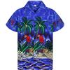 V.H.O. King Kameha Funky-Camicia-Hawaiana, Manica-Corta, Parrot, Blu-Scuro, 3XL