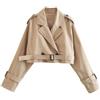 Oniissy Trench da donna a maniche lunghe, corta, corto, casual, largo, primaverile, a maniche lunghe, doppio petto, con risvolto dentellato, casual, vestibilità larga, con tasche (XS kaki)